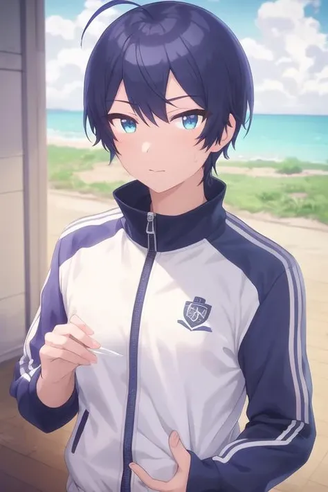 masterpiece, best quality, high quality, 1boy, solo, male focus, looking at viewer, upper body, , <lora:sueharu_maru:0.78>, sueharu_maru, , track suit