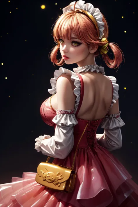 (ultra realistic,32k,RAW photo:1.1),(high detailed skin:1.1), 8k uhd, dslr, high quality, film grain,(makeup, mascara:1.1) , lips,(thick\lips\),
,(shiny glossy translucent clothing:1.1), <lora:SakuraMiko:0.8>MikoNewYears, ahoge, twintails hair rings, maid headdress, frilled dress, detached sleeves, taiyaki-shaped handbag , (huge breast:0.9), <lora:add_detail:1>,
Sitting with back hunched,
(busty:1.1) , (chubby:0.1),(Specular highlight golden hour :1.1),<lora:LowRA:0.4>, dark theme ,A place off planet earth in a galaxy far far away, ,(glowing lights background:1.1)