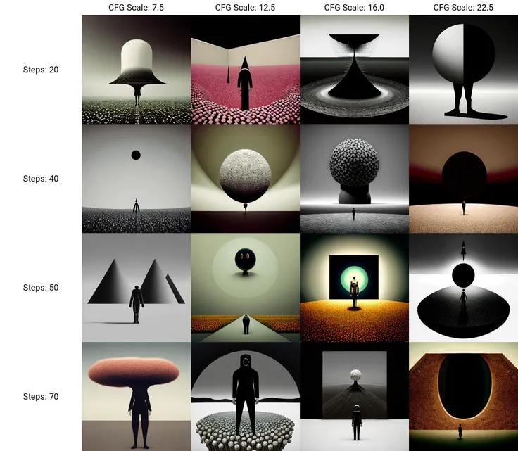 a man standing in a field of flowers, a surrealist painting, by Barkley Hendricks, conceptual art, dusty space suit, eric lacombe, film promotional still, in desert, donnie darko, wayne - coyne, photo render, gray anthropomorphic, full - body shot, island by (Remedios Varo:1.1), (abstract_geometric_splash_v1:0.5) (hq:1.1)