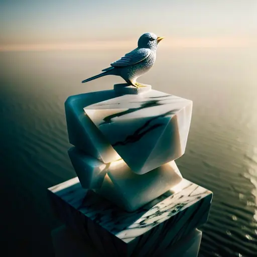 <lora:alexFloresStyleLOL_v10:0.7> A cube, carved from a single block of marble, with a small, delicate bird perched on one corner. The bird is carved in such a way that it appears to be in flight, but is frozen in time, trapped within the stone. Style: Classical, symbolic, thought-provoking Composition: The sculpture is viewed from slightly below, to emphasize the contrast between the heavy, solid cube and the graceful, ethereal bird. The play of light and shadow across the marble adds depth and texture to the piece. The overall composition evokes the idea of art as a means of capturing and expressing fleeting, ephemeral moments., a group of aliens like people standing between dimensions by Filip Hodas, Richard Doyle, Adam Martinakis, Amandine Van Ray, beeple, Giger, Durer, Ellen Jewett, Naoto Hattori, Terada Katsuya, Benoit B. Mandelbrot, Anton Semenov. bokeh, depth of field, oversaturated