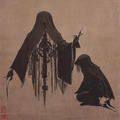 <lora:loraBasedOnPaintingsBy_zdzislawBeksinski:0.5> ghosts sitting and watching in rooms of ethereal haunting heavenly Nightmare eternities hauntingly surreal dark silence emb-nuke2 <lora:Moxin_Shukezouma11:0.8> <lora:stainedglassai_v10:0.35> zdzislaw beksinski GnosticOutsider