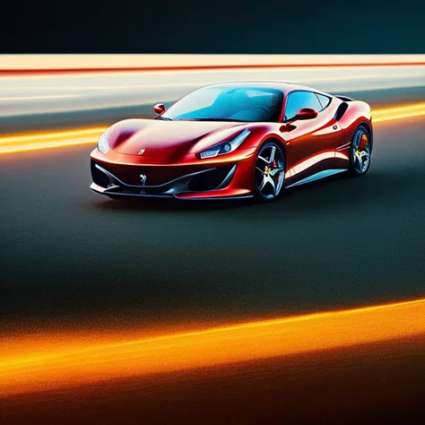 still, close shot, masterpiece, a Ferrari car on road at night,