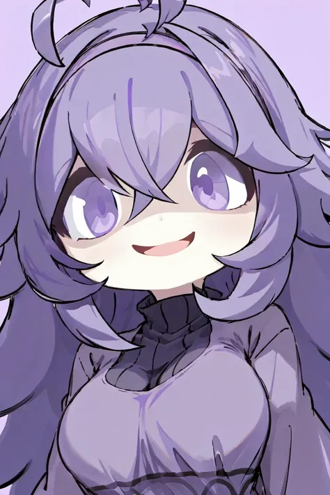 masterpiece,best quality,<lora:Blue Archive cute Chibi Style:0.7> chibi,chibi style, <lora:Hex Maniac01:1> occult,long hair,ahoge,hairband,@ @,1girl,purple hairband,dress,messy hair,smile,breasts,hair between eyes,looking at viewer,solo,bangs,purple hair,alternate breast size,open mouth,purple eyes,simple background,long sleeves,occultãmania girl,