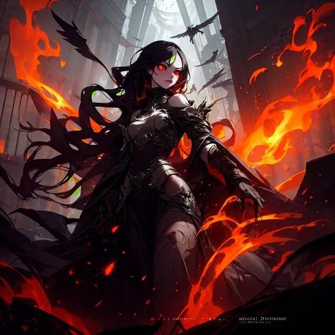illustration by Bastien L. Deharme, dark fantasy art an image consisting entirely of flying particles of ash and ash depicting a luxury beautiful demoness with burning eyes developing flying long high messy silk hair, she dressed in a air dress completely woven from particles of ash and fire engaged in telekinesis, (her skin is covered with large particles of ash and small particles of fire), angry look, stunning, beautiful, flying particles:1.7, dark shot:1.17, sharp focus, mystery, clear face, <lora:sdxl_lora_dream:1>