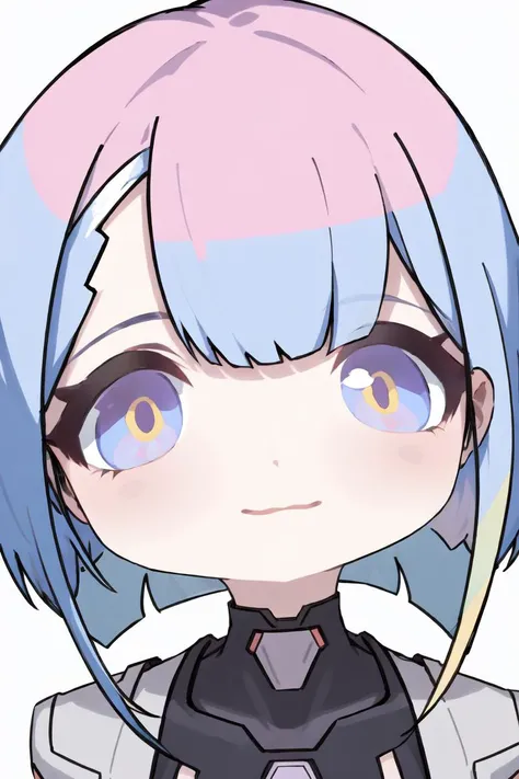 masterpiece,best quality,<lora:Blue Archive cute Chibi Style:0.7> chibi,chibi style, <lora:lucy_(cyberpunk)_v10:0.7> lu1, cyborg, multicolored hair, makeup