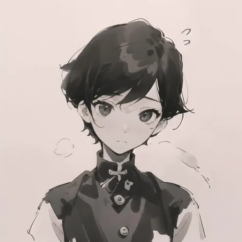 masterpiece,best quality,monochrome,1boy,black and white,black hair,(emotionless:0.8),<lora:OmoriStyle:0.2>,<lora:MoXinV1:0.3>,<lora:shukezouma_v1_1:0.7>,sad,<lora:Liu2:0.7>,