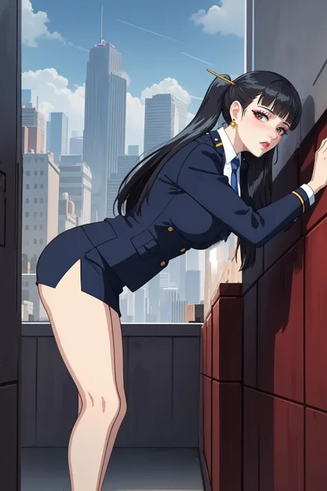 ((masterpiece)),((best quality)),ultra-detailed,illustratio,Explicit,nsfw,Beautiful body,Beautiful Nose,Beautiful character design,perfect eyes,perfect face,wallpaper,ultra highres,4K,photography,(Beautiful, large breasts:1.2),(beautiful face:1.2),(beautiful legs, perfect legs),(meitantei conan \(style\), detecive conan \(style\), meitantei conan),shiny skin,anime screencap,official style,Mori Ran,(black hair, long hair, wavy hair),BREAK,1girl,solo,necktie,skirt,blue eyes,jacket,green necktie,pleated skirt,white shirt,black jacket,collared shirt,shirt,blazer,long sleeves,black skirt,miniskirt,bangs,wing collar,wearing white panties,BREAK,glaring,standing,angry,contemptuous,disdain,disgust,open stance,leaning forward,lift skirt,show white panties,cameltoe,pussy juice stain,BREAK,upper body,forcus ass,from behind,looking at viewer,on the train