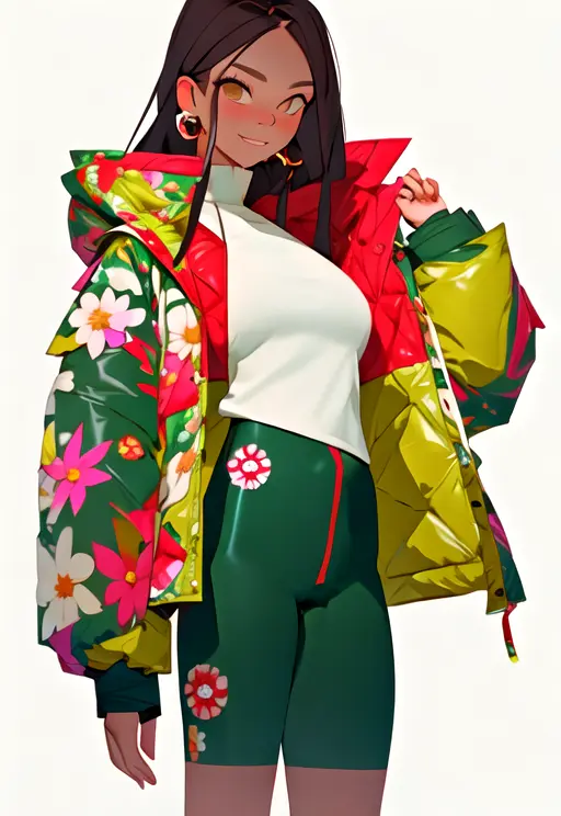 <niji-se-flowers>, 1girl, down jacket, christmas