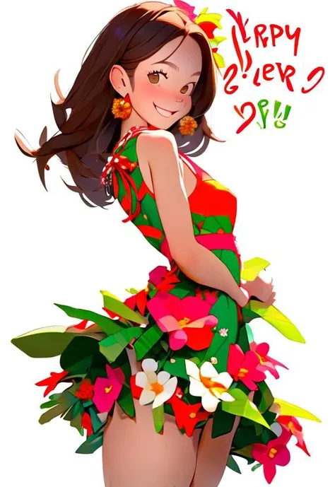 <niji-se-flowers>, 1girl, TChristmas dress, happy