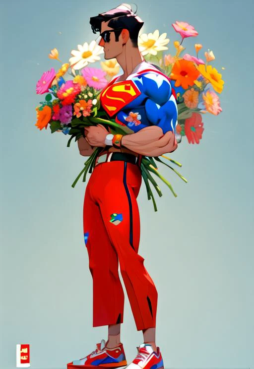 <niji-se-flowers>, superman, front view, clothed