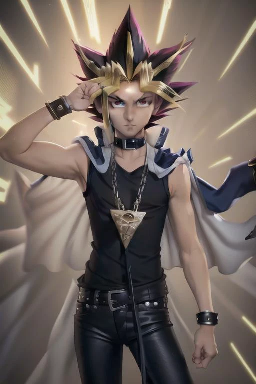 <lora:yugiMuto_v10:1> YUGI MUTO
BLACK HAIR
JACKET ON SHOULDERS
SLEEVELESS SHIRT
BLUE PANTS, proportional eyes, (realistic:1.5), extremely detailed, hyper detailed, soft lighting, detailed background, extreme detail background, sharp details, beautiful face, symmetrical eyes, high quality, (full body:1.3),