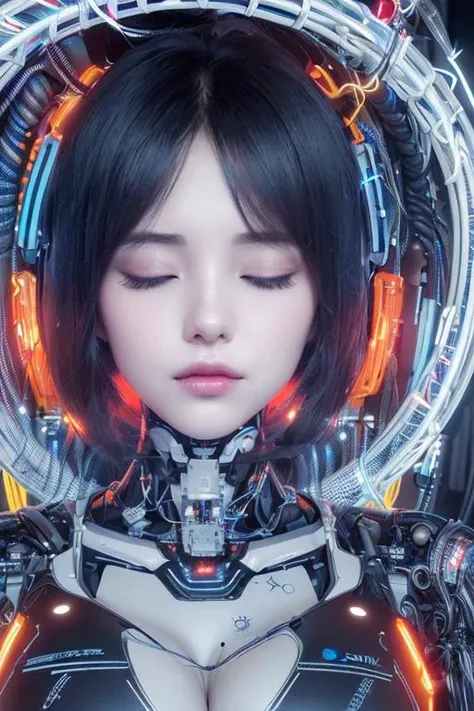 (official art, beautiful and aesthetic:1.2), (1girl:1.3), complex 3d render ultra detailed of a beautiful porcelain profile woman robot, (white and black cybernetic implants), (fractal art:1.1),(colored electronic cables and chips:1.3),highest detailed,(zentangle:1.2), (abstract background:1.3), (shiny skin), (many colors:1.4), (several mechanical robot arms fixing her electronic parts), (full of finger-thick electronic cables wired to body parts:1.5),(mechanical android body suit),(tired and sleepy face:1.5), (closed eyes),
big breasts, ultra realistic:1.4,(pureerosface_v1:0.6)
<lora:koreandolllikenessV20_v20:0.3>