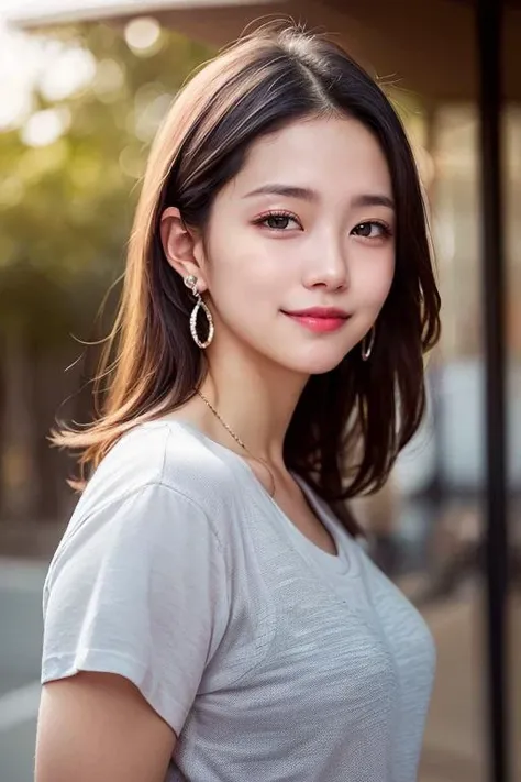 dressed, (photo realistic:1.4), (hyper realistic:1.4), (realistic:1.3),
(smoother lighting:1.05), (increase cinematic lighting quality:0.9), 32K,
1girl,20yo girl, realistic lighting, backlighting, light on face, ray trace, (brightening light:1.2), (Increase quality:1.4),
(best quality real texture skin:1.4), finely detailed eyes, finely detailed face, finely quality eyes, heavy makeup, earrings,
(joy, blush), (tired and sleepy and smile:1.2), t-shirts, cowboy shot,(pureerosface_v1:0.6)
<lora:koreandolllikenessV20_v20:0.3>