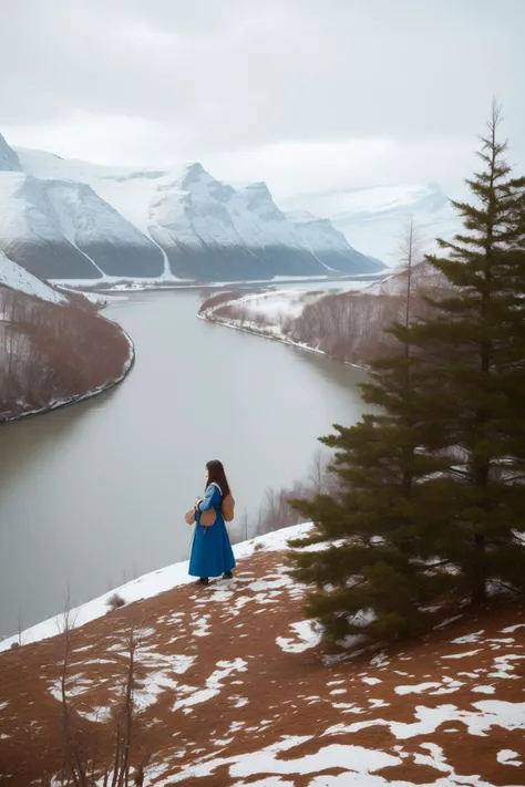 1girl, masterpiece Cinematic still, desolate mountains and forest, masterpiece, ground level shot of a Scaly [Biopunk|Stupid] ([Yak|Icebreaker]:1.3) , at Tight Canaletto's View of the Thames, Snowy, Very wide view, Horror, Realism, Bloom light, 800mm lens, Technicolor, arcane, sgraffito, ultra high res, artstation