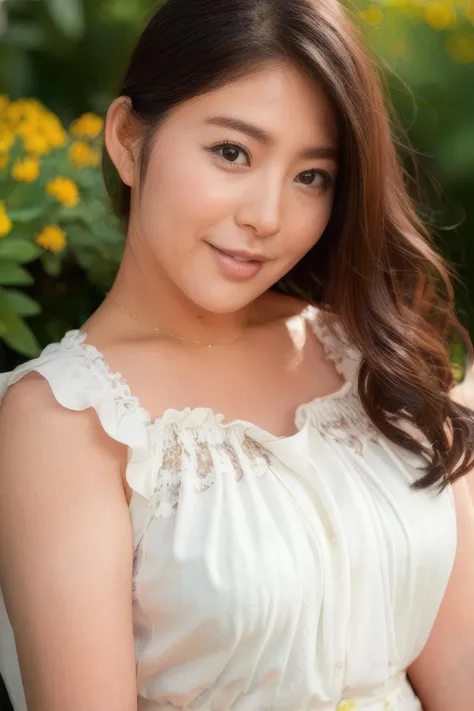 masterpiece,beautiful,extremely detailed,(ultra high res),(8k UHD best quality), (realistic, photo-realistic:1.37), depth_of,field, blurry_background, photo_inset,Dramatic lighting,reference_inset,photo_background,black eyes,photorealistic,looking_at_viewer,1girl,shiny skin,detailed skin,smile,(((full body))),(((White blouse))),Enchanting meadow with wildflowers,meguri, <lora:meguri:1>