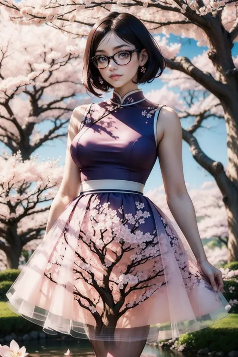 alienor_a, 1girl, S4kur4,see-through,cherry blossoms dress,sleeveless<lora:S4kur4:0.75> <lora:detail_slider_v4:1> , japanese garden
