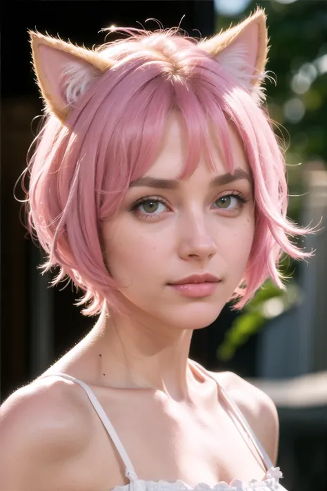 (amia:0.8), closed mouth, cat ears, pink hair, short hair, head shot, face focus, slim, slender, looking at viewer, (masterpiece), (best quality:1.2), absurdres, intricate details, rimlit, (highly detailed skin:1.2), <lora:danni2D_e536075steps:0.2>, <lora:reiqStyleLORA_v2:0.3>