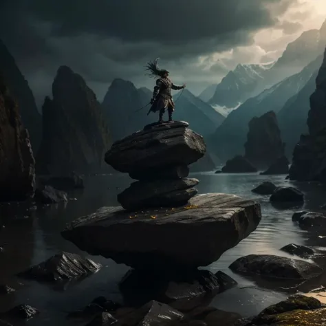 (best quality:1.2),(high quality:1.2),masterpiece,(high details:1.1),<lora:LowRA:0.6> ,dark theme, rocks balancing