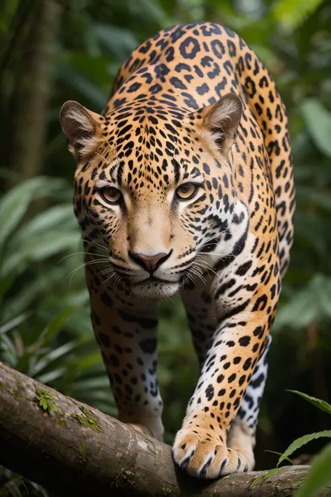 photograph of a jaguar in the Amazon forest, piercing gaze, (Nikon f4, 50mm f1.2, Fujichrome Velvia 50, bokeh), (masterpiece:1.1), (highest quality:1.1), sharp focus, (HDR:1.0),(from side:0.6), detailed, realistic, 8k uhd, high quality