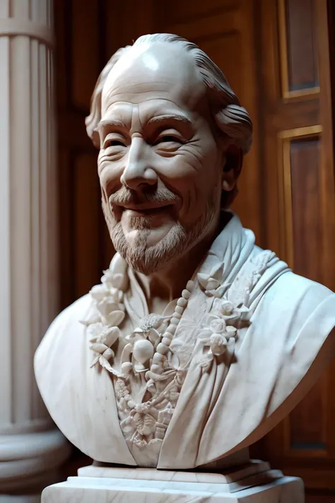 1man, marble bust<lora:MarbleBust:0.9>, statue,(smile,shakespeare)