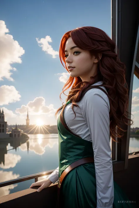 1girl, (art by Loish:0.9) , digital art, artistic Cosplay Photograph, masterpiece, landscape of a ([Antwerp|Merida]:1.3) from inside of a Astronomical observatory, it is very Ancient and [Charred:Scenic:1], dense lake and Comet in background, Sun in the sky, Dynamic, Romantic, insane details, Vaporpunk, studio lighting, Slow Shutter Speed, Cinestill 50, Fish-eye Lens, Saturated, dark green and electric indigo dust particles, Plain white background, artstation, pixiv
