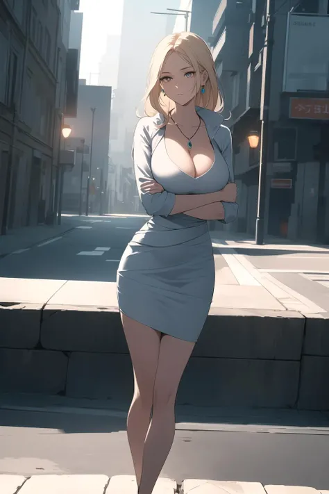 1 girl, looking directly at viewer, business attire, tan skin, top showing skin, elegant business attire, highly detailed, bare shoulders, natural lighting, full body view walking towards viewer