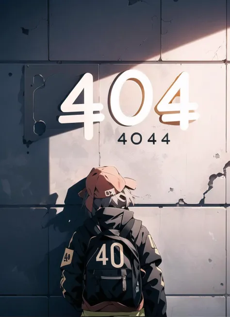 ((text logo "4 0 4", English text, written on a wall)), 1girl, from behind, scavenger, darkness, abandoned city,
<lora:404:0.9>