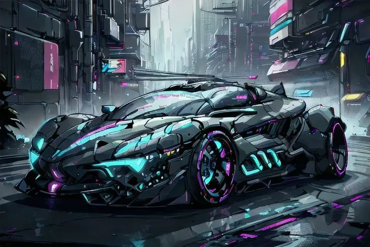 (masterpiece, best quality:1.2), ultra-high resolution, intricately detailed, futuristic cyberpunk car, lora:EdobCar_v1.1:1, dynamic lighting, sleek design, visually captivating, <lora:CyberPunkAI:.8> CyberPunkAI car on road