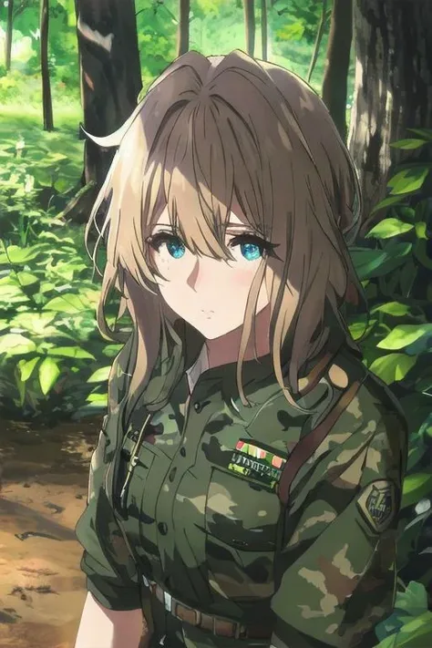 1 woman, beautiful, cute, detailed full body shot, Upper body up,<lora:DETAIL_SLIDER_BY_STABLE_YOGI:2> <lora:Army uniform By Stable yogi:0.8>wearing army camouflage uniform, rifle, forest, camp,
Brown Gloves,large breasts,blue eyes,blond hair,disheveled hair,
Beautiful light and shadow in the forest,