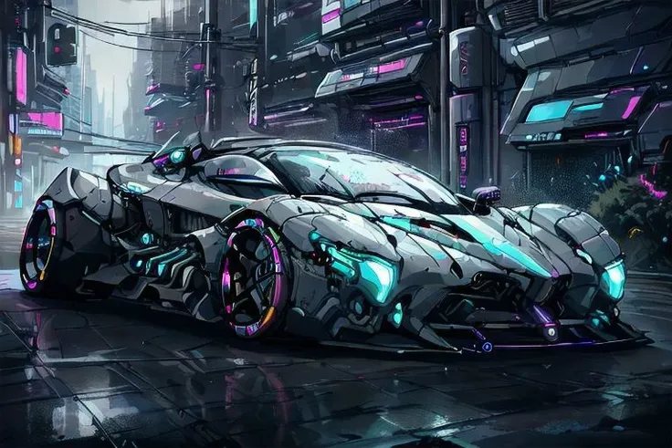 (masterpiece, best quality:1.2), ultra-high resolution, intricately detailed, futuristic cyberpunk car, lora:EdobCar_v1.1:1, dynamic lighting, sleek design, visually captivating, <lora:CyberPunkAI:.8> CyberPunkAI car on road