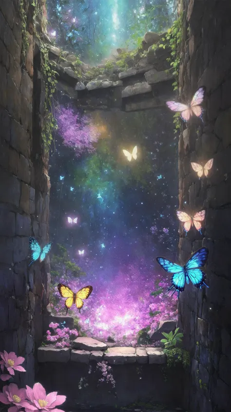 (masterpiece,best quality:1.2),art,stylized,
<lora:coloured glaze:0.5> coloured glaze,
pink, blue, biolet, indigo, flower, ruins, fireflies, butterfly, glowing, crystal,