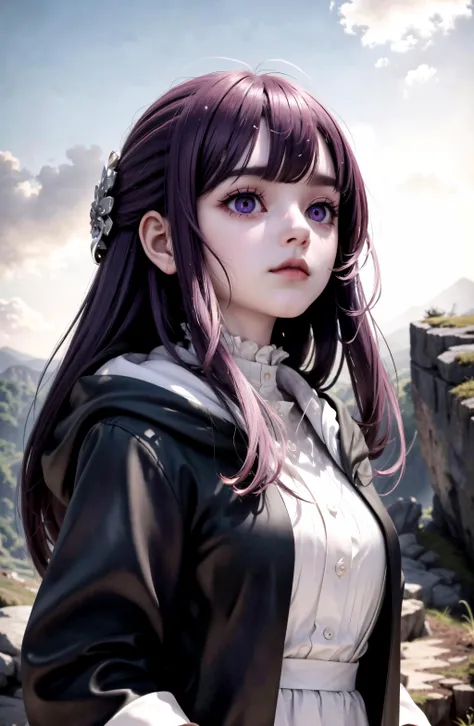 🌄 (anime, 8k, masterpiece, top quality, best quality, beautiful and aesthetic:1.2, professional illustrasion:1.1 ,ultra detail:1.3 , perfect lighting), highly detailed ,
<lora:ferunn:1>,1girl, purple hair, long hair,sidelocks, hair ornament,purple eyes, hood down,white shirt, jacket , :i,
, close_up view
<lora:eye_opening_v2.0:-0.8> <lora:letdie1414_v0.1:0.3> <lora:kamepan44231_v0.2:0.4>