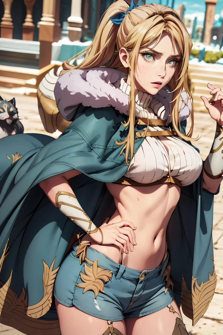 (masterpiece, best quality), 1girl, <lora:ChloeMorgan:1> chloemorgan, fur-trimmed cape