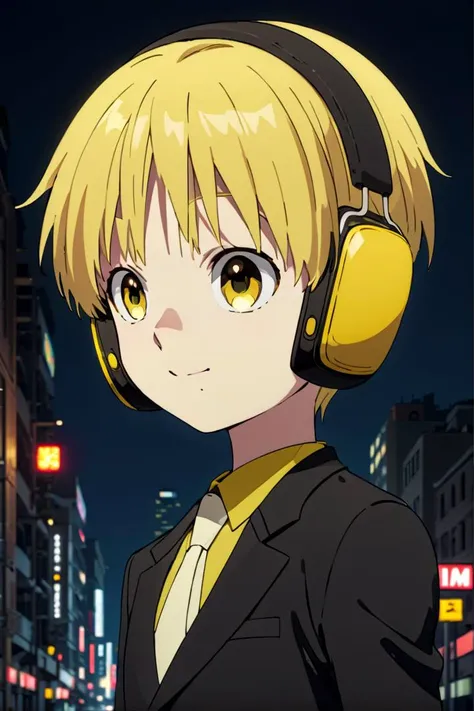 <lora:nobimaru-000009:0.7>
one *************** named nobimaru, standing alone in a city, he has amber colored eyes,  he has yellow hair and he is wearing yellow headphones,
he wars a black suit,
draw it in the style of Kemono Jihen,
The soft lighting and detailed surroundings create an immersive environment where imagination runs wild hyper-detailed,
hyper-detailed face, high quality visuals, dim Lighting, sharply focused, octane render, 8k UHD