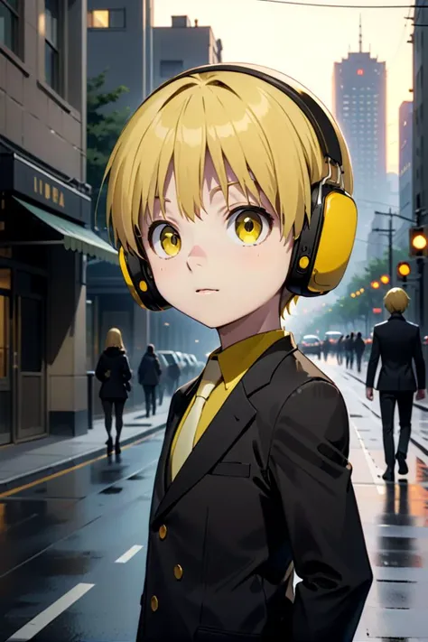 <lora:nobimaru-000009:0.7>
one *************** named nobimaru, standing alone in a city, he has amber colored eyes,  he has yellow hair and he is wearing yellow headphones,
he wars a black suit,
draw it in the style of Kemono Jihen,
The soft lighting and detailed surroundings create an immersive environment where imagination runs wild hyper-detailed,
hyper-detailed face, high quality visuals, dim Lighting, sharply focused, octane render, 8k UHD