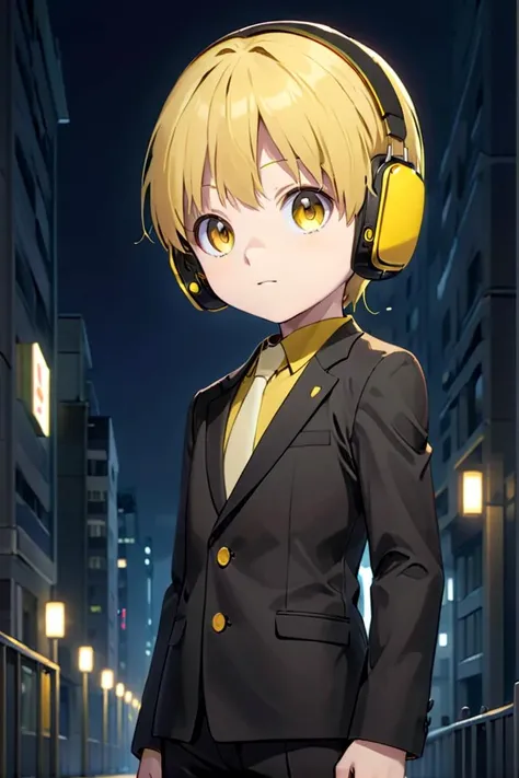 <lora:nobimaru-000009:0.7>
one 12-year-old boy named nobimaru, standing alone in a city, he has amber colored eyes, he has yellow hair and he is wearing yellow headphones,
he wars a black suit,
draw it in the style of Kemono Jihen,
The soft lighting and detailed surroundings create an immersive environment where imagination runs wild hyper-detailed,
hyper-detailed face, high quality visuals, dim Lighting, sharply focused, octane render, 8k UHD