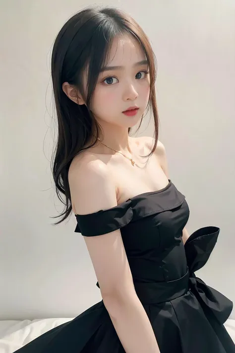 1girl, black random formal attire, white background, <lora:andweasoV1-02:1>