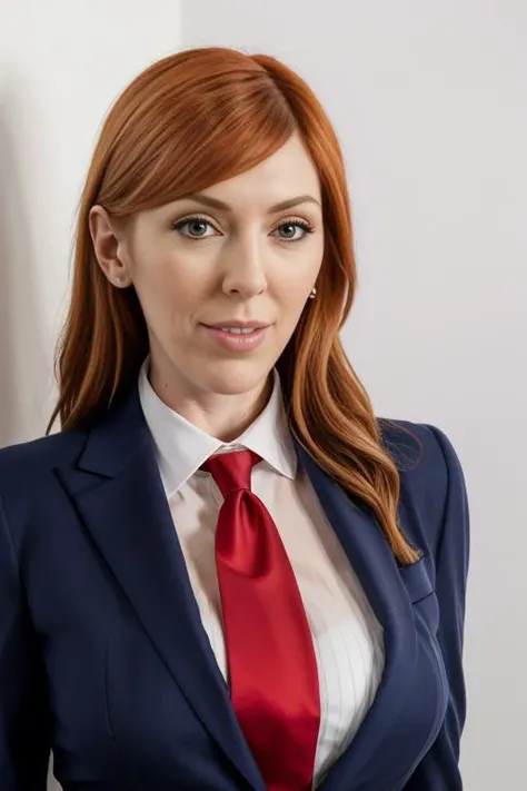 HD photo of beautiful mshn_jayerose wearing a suit with a gray jacket and a white shirt and a tie, closeup, face