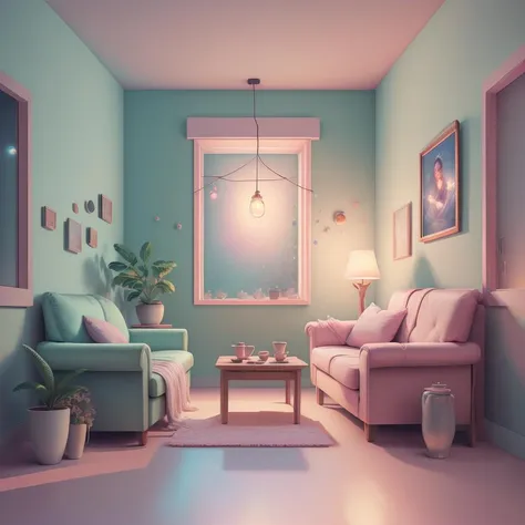 rz88p4stl, a cozy living room , bokeh , , beautiful detailed pixelart, photorealistic 8k, post processing, concept art, Unreal Engine4D, painterly style by Craig Mullins, Greg Rutkowski, lifelike retro sci-fi futuristic neon lighting, colorful, wires hanging over skin, photorealistic, masterpiece, ultra detailed, beautiful atmospheric, cinematic, high quality, by Rembrandt