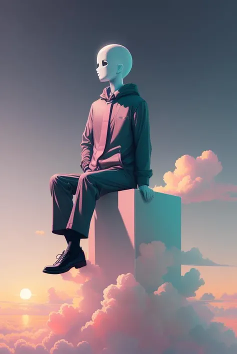 rz88p4stl, a  slenderman  sitting on a cloud watching the sunrise over  him, hyperreal, dark tones colors scheme, beautiful detailed, 1 6 k wallpaper, very concept art, hd, high quality artwork in style of greg rutkowski, ilya kuvshinov and wlop