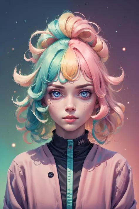 rz88p4stl, female, hyper fusion, neon color, color-coded, complimentary colors, green, (psychedelic), detailed face+eyes