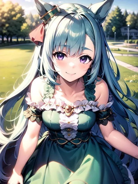 masterpiece, 8k wallpaper, best quality, 1girl, MejiroArdan, <lora:MejiroArdan>, smile, blush, looking at the viewer, grass