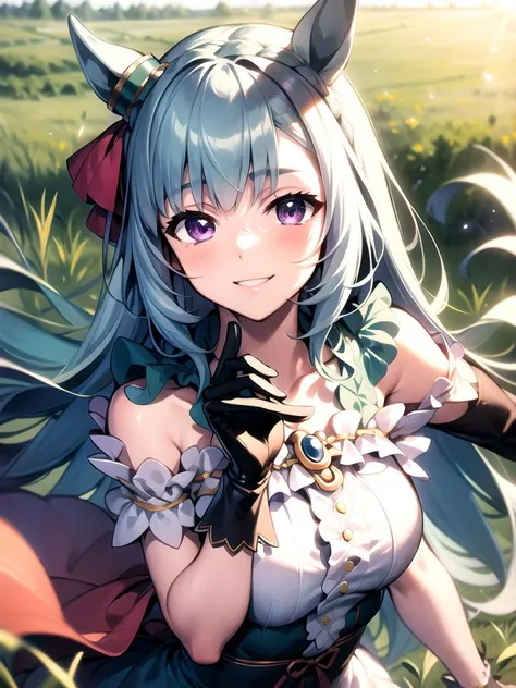 masterpiece, 8k wallpaper, best quality, 1girl, MejiroArdan, <lora:MejiroArdan>, smile, blush, looking at the viewer, grass