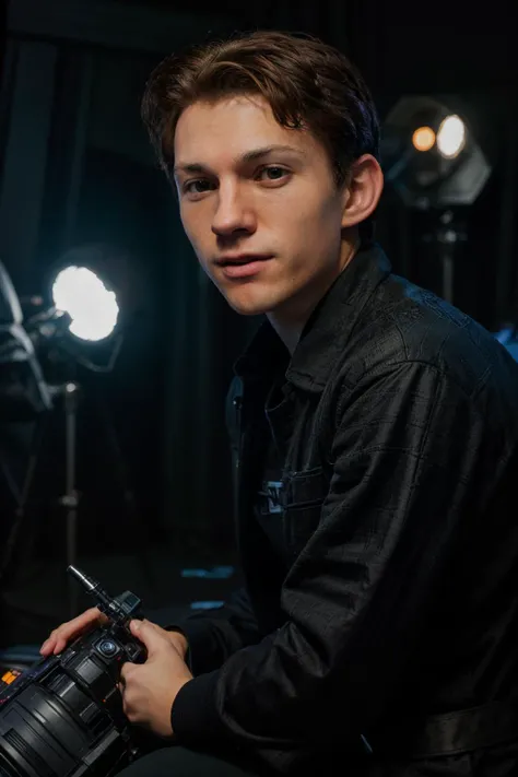 tom holland shooting a star wars movie,behind the scenes,studio lights,star wars,science fiction,futuristic,<lora:LowRA:0.2>,<lora:add_detail:0.4>,(high detailed skin:1.2),8k uhd,dslr,realistic,high quality,Fujifilm XT3,RAW photo,<lora:tom-holland-v2-09:0.9>,