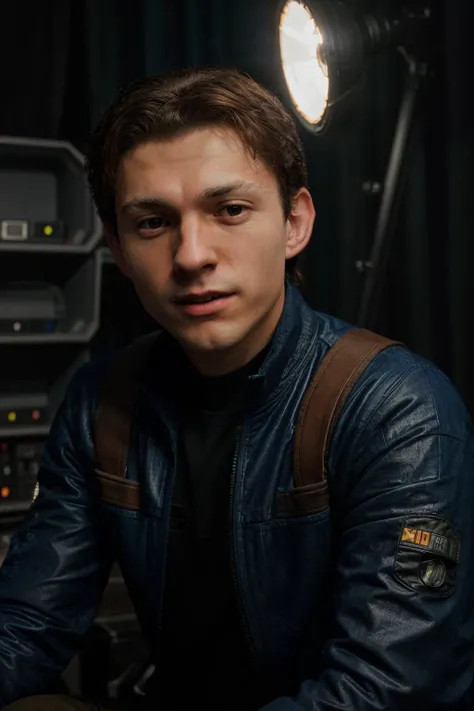 tom holland shooting a star wars movie,behind the scenes,studio lights,star wars,science fiction,futuristic,<lora:LowRA:0.2>,<lora:add_detail:0.4>,(high detailed skin:1.2),8k uhd,dslr,realistic,high quality,Fujifilm XT3,RAW photo,<lora:tom-holland-v2-09:0.9>,