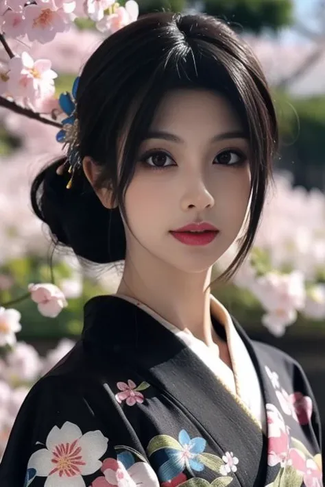 ultra-detailed,highly detailed,best quality,masterpiece,illustration,realistic,
1girl, solo, upper body,
kimono,japanese clothes,obi, sash, floral print, traditional media, obijime,
hair ornament, hair flower, single hair bun, short hair, hair up,eyelashes,
day,spring,wind,cherry blossoms, falling petals,
painting \(medium\),
<lora:kimono_v1_03:0.6> <lora:zhizhizi_v1_01:0.8>