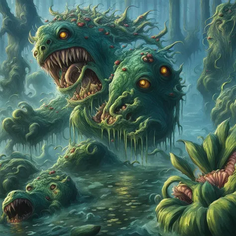 swamp monster,car <lora:swamp monster-000004:1>