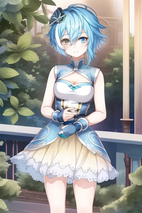 1girl, small breasts, blue hair, silver eyes, blue eyes, heterochromia,, masterpiece, best quality,