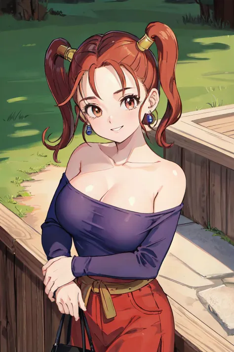 <lora:JessicaAlbertDragonQuest2:1>jessica albert,jessica albert (dragon quest),bare shoulders,purple shirt,
(best quality, masterpiece, RAW photo,ultra-detailed:1.2), <lyco:GoodHands-beta2:1.0>,1girl,solo,looking at viewer,smile,large breasts,