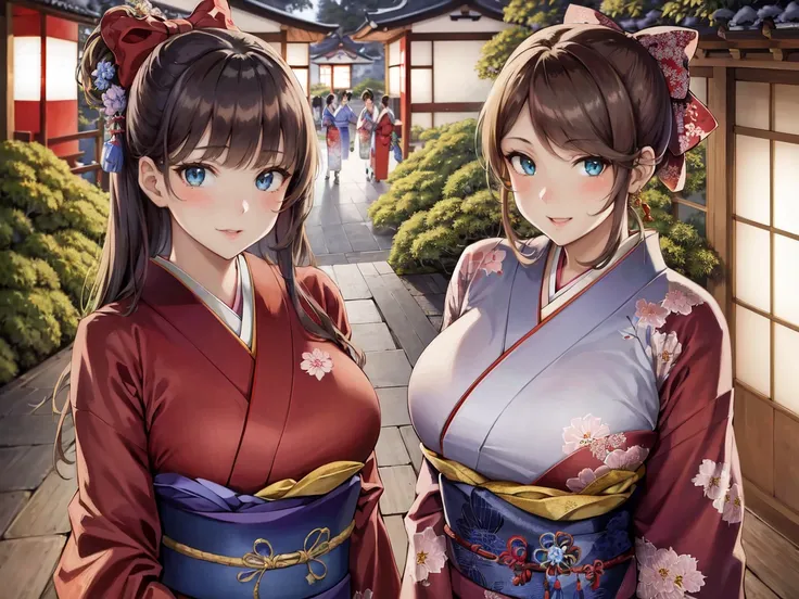 (masterpiece, best quality, ultra-detailed, illustration, painting),
illumination, finely detail, (poster illustration),
(2girls:1.4),
(a High Quality Victorian Era cute girl),
(wearing a sexy Japanese kimono:1.3), (Japanese clothes),
oil painting by (Francois Boucher, (alphonse mucha:0.8), Claude Monet, (Franz Xaver Winterhalter:0.8), (NORMAN ROCKWELL:0.8), (artgerm:0.8)),
(Japanese new year:1.4),
side swept hair, hair bowtie,
(detailed face, detailed eyes), (full body shot:1.2),
(detailed Japanese garden background:1.2), (looking at viewer), (intricate details), (absurdres),
SHARP, (highres), (HIGH DETAIL:1.2), finely detailed, soft lighting, beautiful detailed glow,